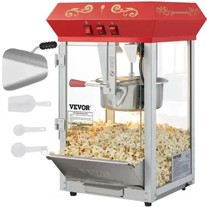 【Summervibes】VEVOR Commercial Popcorn Machine,  , 8 Oz Kettle, 850 W Countertop Popcorn Maker for 48 Cups per Batch, Theater Style Popper with 3-Switch Control Steel Frame Tempered Glass Doors 1 Scoop 2 Spoons, Red