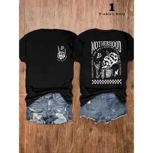 Women's Skull & Butterfly Print Short Sleeve Tee, Casual Graphic Soft Round Neck T-Shirt for Daily Wear, Ladies Clothes for All Seasons