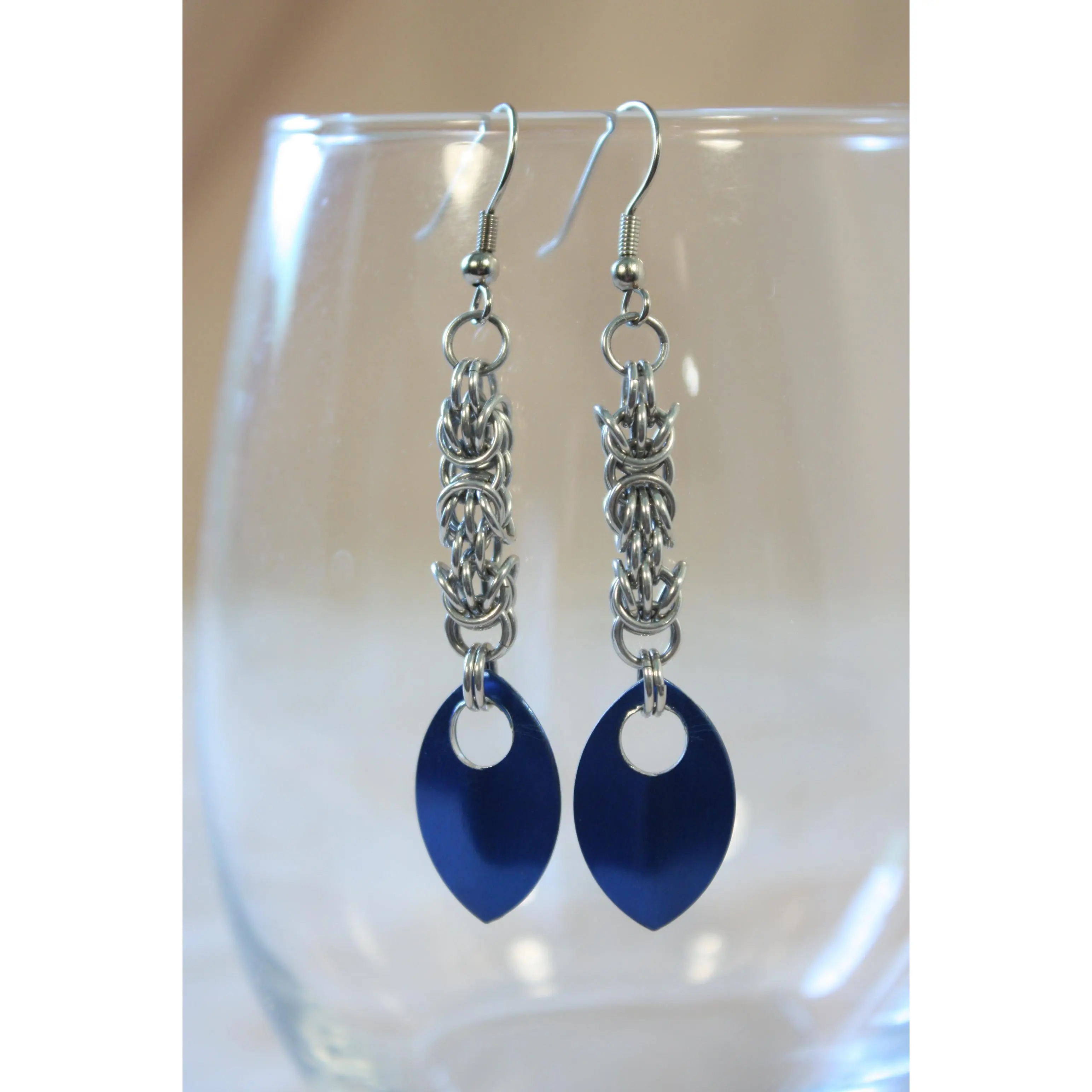 Silver Lace Scale Drop Chainmaille Earrings