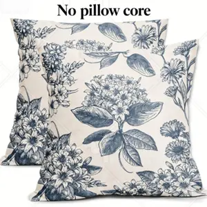 Vintage Floral Pillow  Set of 2 Dusty Blue Flower Pattern Print Decorative Outdoor Pillowcases Farmhouse Throw Cushion Case Decor for Couch Sofa Bed