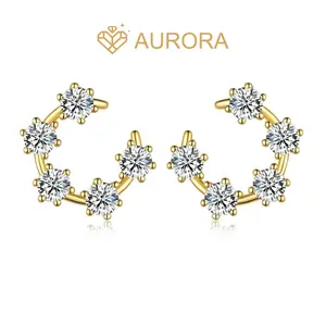 【#204 Crescent】Moissanite Earrings High Quality with Daily Gift Auspicious Engagement Wedding Woman Synthetic Moissanite