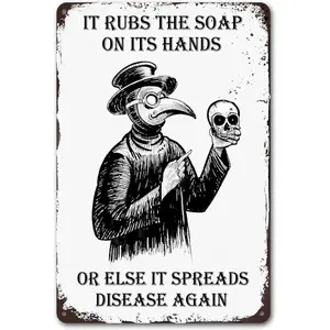 Funny Gothic Bathroom Sign Goth Wall Decor Wash Your Hands Sign 8 x 12 Inch Durable Aluminum Weather Resistant Easy Mounting Round