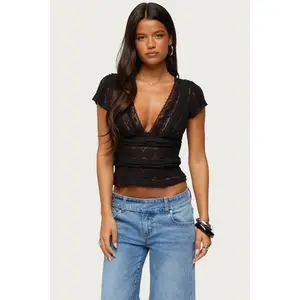 Avalee Sheer Lace V Neck Top