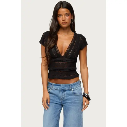 Avalee Sheer Lace V Neck Top
