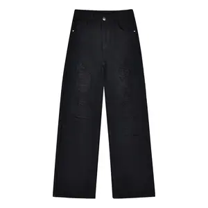 Black High-Cotton Jeans | Distressed Wide-Leg Denim Black High-Cotton Jeans | Distressed Wide-Leg Denim