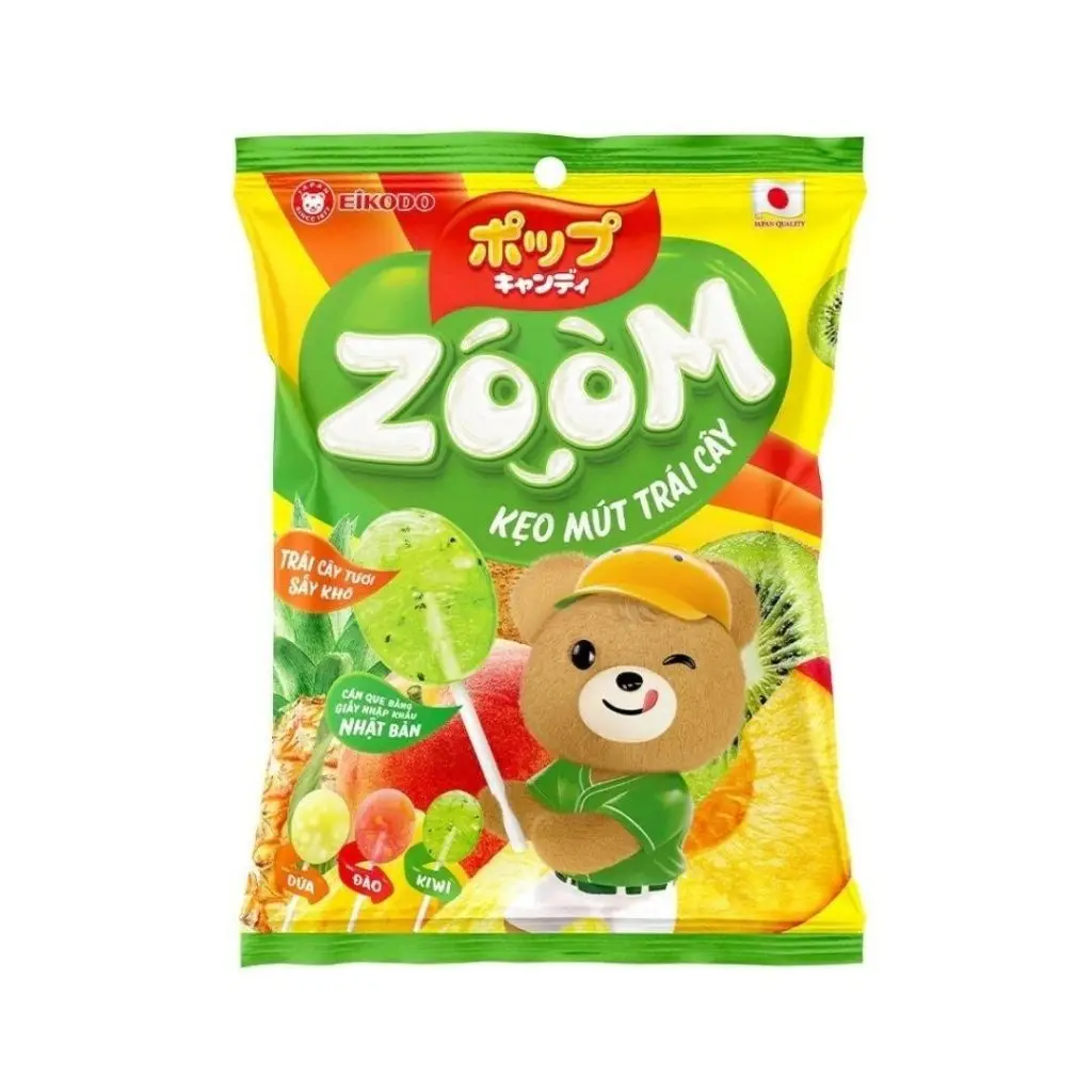 Eikodo Zoom Hard Candy Texture Dried Fruit Lollipops - Individually Wrapped Assorted Flavors Lollipops for Mixed Fruit Lovers, Contains Peach, Pineapple, Kiwi - 8g x 9 Pack Snacks, Sugar Base