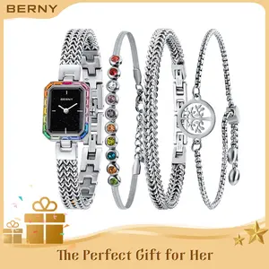 BERNY Gold Watch Women Vintage Dainty Quartz Bracelet Watch Ladies High Quality Wristwatch and Bracelet Sets Fashion Luxury Gift Ideas for Her, Reloj de Mujer, Mother's Day Gift