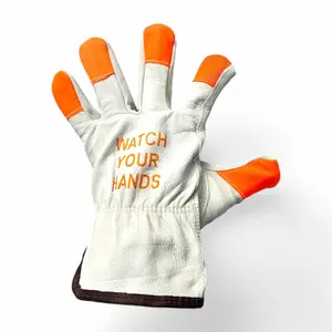 MCR High-Visibility Leather Work Gloves, "Watch Your Hands" Logo, 12 Pairs