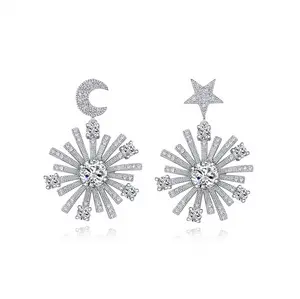 Cuafufu Moon and Star Dangle Earrings with Sparkling Cubic Zirconia – Unique Celestial Design for Women, Hypoallergenic Jewelry for Everyday Wear