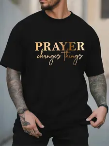 Bold Gold Statement Tee for Everyday - Essential Black or White with Inspirational ‘PRAYER’ Print,Personalized short-sleeved T-shirt for casual daily wear suitable for all seasons. Ideal for home and leisure.