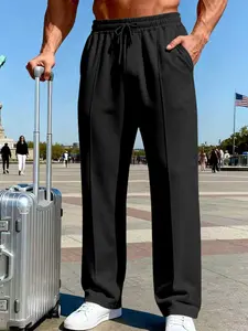 Men's Knitted Casual Sportswear Business Jogger Pants, Loose Fit All-Season Long Trouser, Fashionable European & American Style