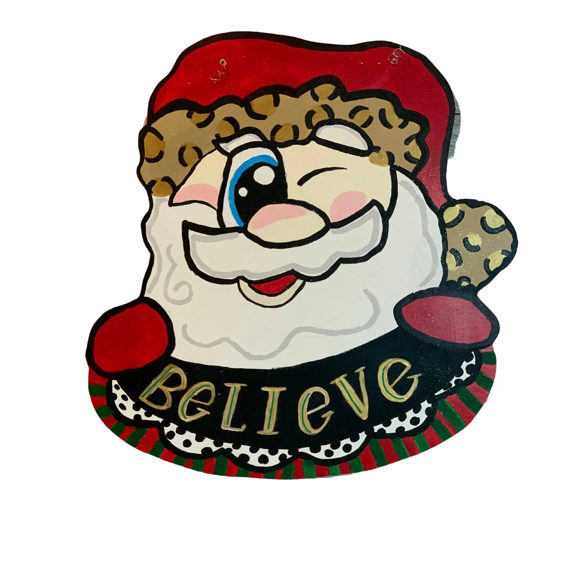 Winking Santa Door Hanger | Hand-Painted Christmas Front Door Decor