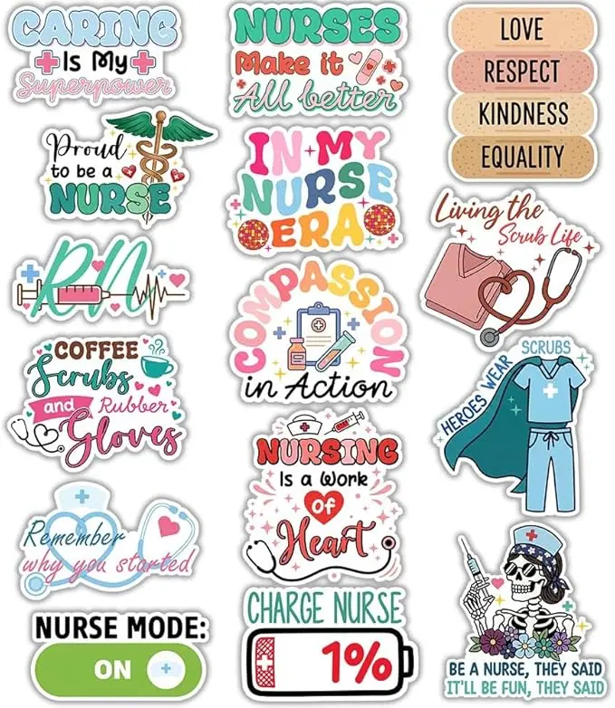 15Pcs-Nurse Sticker Pack – Cute Nursing Quotes Vinyl Decals, Funny Nurse Life Stickers for Laptop, Water Bottle, Notebook and Journals, Gift for Nurses and Healthcare Workers