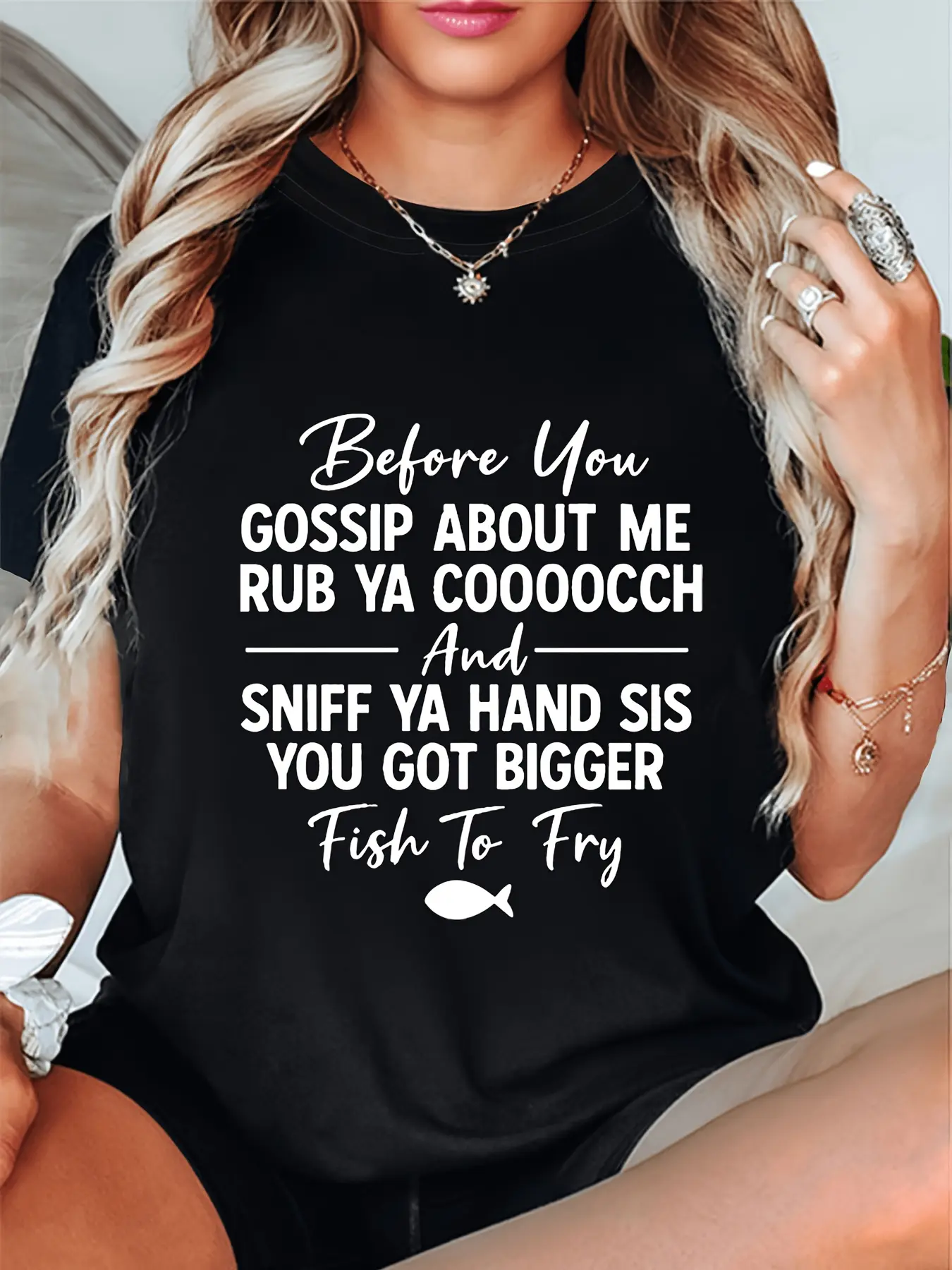 Men’s "You Got Bigger Fish To Fry" Summer Streetwear Short Sleeve Shirt Breathable Fabric Menswear Top Top Crew Neck Tee Tshirt