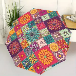 Auto Open-Close Umbrella, Multicolor Geometric Pattern, 8 Ribs Strong Structure, Portable Travel Umbrella, Women's Daily Use, Outdoor Accessory