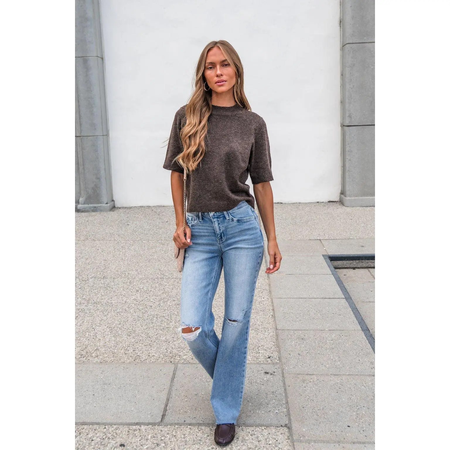 Flying Monkey Distressed Wide Leg Jeans - Light Wash