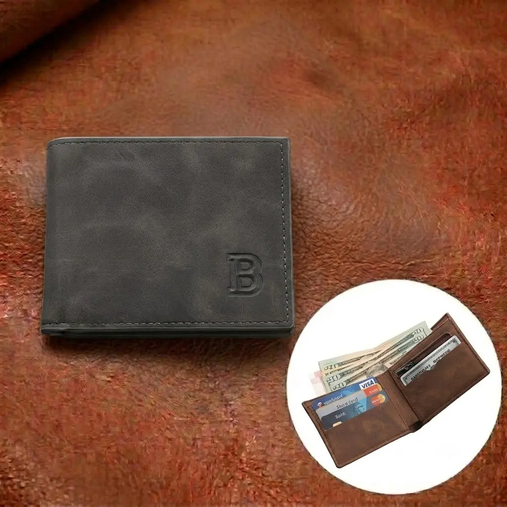 Men's Vertical Leather Bifold Wallet – Vintage Wallet with Multiple Card Slots, Coin Pocket & Cash Compartment