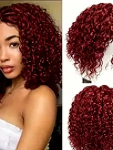 Wine Short Curly Lace Front Wig, 12 Inch African Kinky Curl Synthetic Hair, Glueless Heat Resistant, Natural Look, Designed for Women
