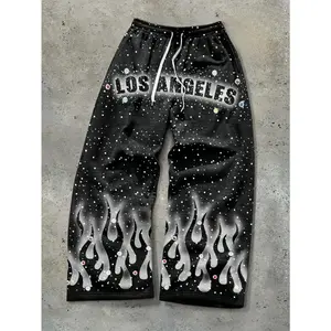 Autumn American Retro Y2K Letter Long Pants Polyester Casual Streetwear Sports Daily Wear Hip Hop Gothic Style Loose Fit Drawstring Design For Men Teens Boys Trendy Fashion
