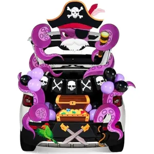 Halloween Pirate Trunk Or Treat Car Decorations Kit for SUV Outdoor Indoor Decor Octopus, Banner Haunted House Archway Balloons Knife Treasure Chest