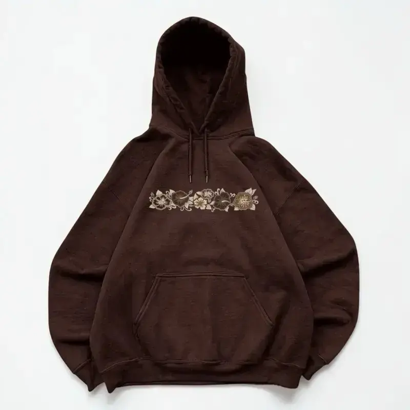 Y2K Chocolate Floral Graphic Hoodie, Vintage 2000s Hawaiian Hibiscus Sweatshirt, Retro Surf Wear Beach Streetwear, Skate Clothing, Coastal Skater Outfit, Island Style Layer, Early 2000s Inspired Unisex