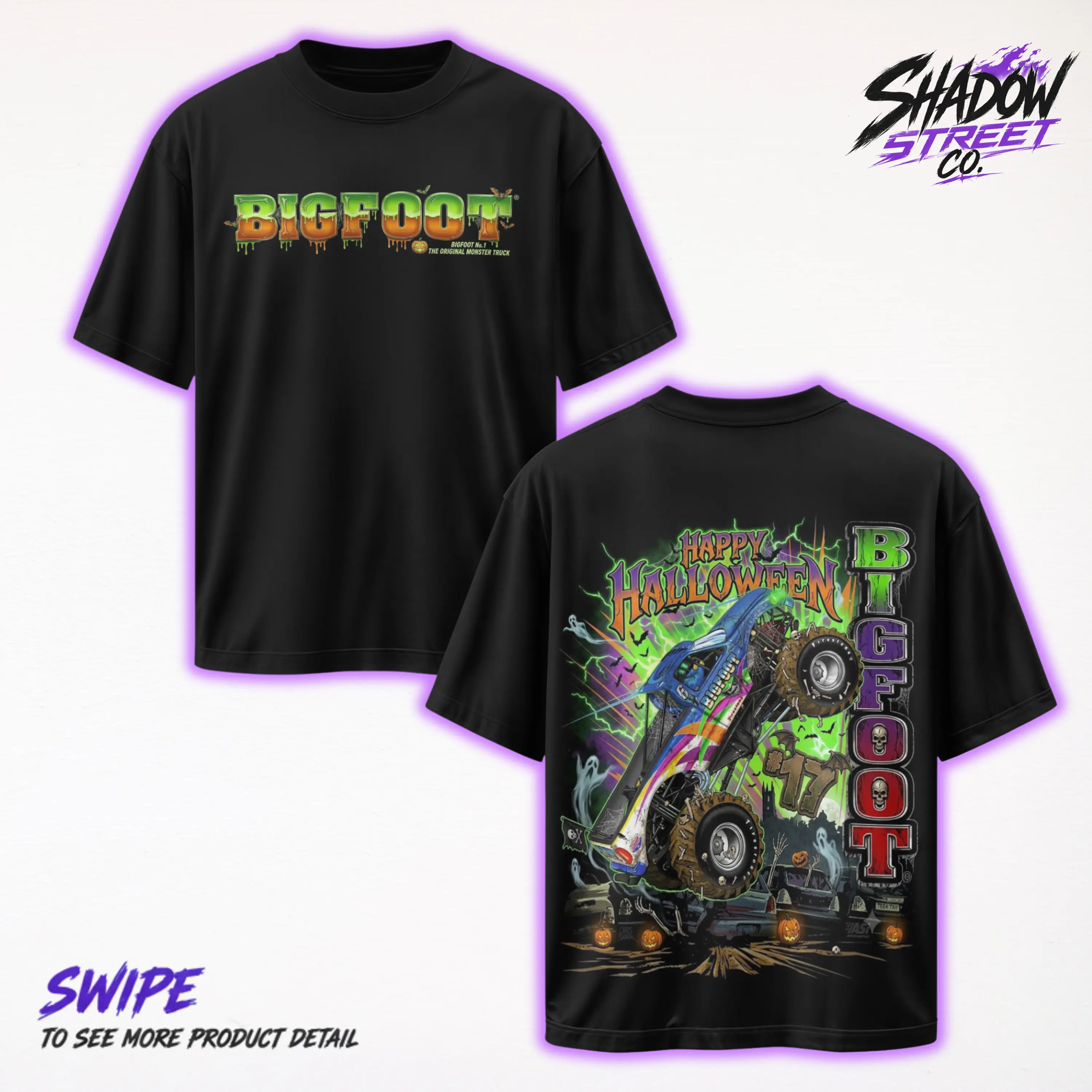 Monster Truck Big Foot T-Shirt, Monster Jam Halloween Racing Shirt – Y2K Unisex Two Side Graphic Tee, Top Trendy Streetwear Made In USA