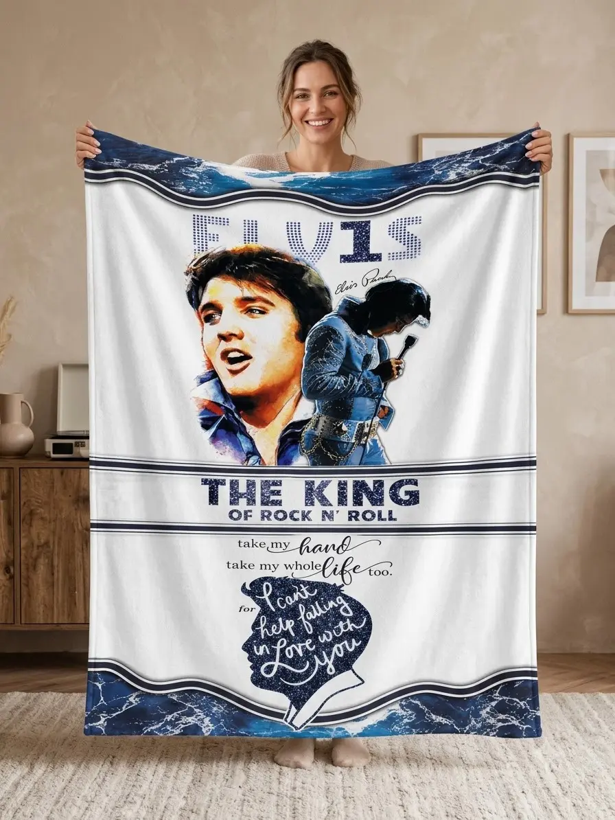 Elvis Presley Flannel Fleece Throw Blanket, The King Of Rock N Roll, Cozy Rock Music Fan Gift, Bedroom Sofa Decor