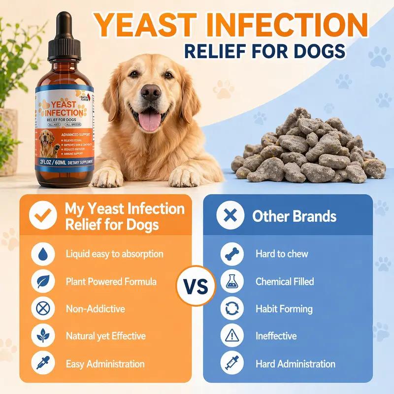 2PCS Bacon Flavor Dog Ear & Skin Relief Drops (60ml) - Yeast Infection Treatment, Itch Soothing, Allergy Relief for Puppies & Dogs