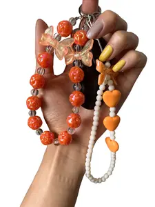 Acrylic Bead Keychain Bracelet DIY Pendant Phone Chain Set, Cute Plain Design, All Seasons Accessory, No Choking Hazard Warning