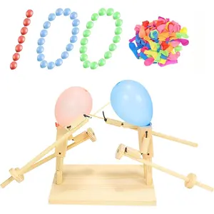 Handmade Wooden Fencing Puppets Balloon Game -  New Handmade Wooden Battle Bots Whack a Balloon Games; Party Games for Adults and Kids; Fun Board Games for 2; Two Player Games