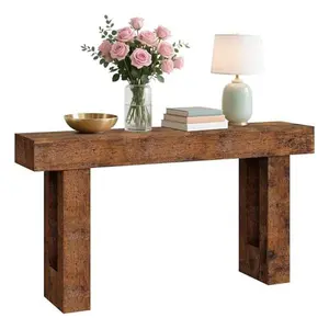 63-Inch Long Console Table, Narrow Long Wood Sofa Table Behind Couch Table with u-Shaped Base for Living Room, Hallway, Foyer, Vintage Brown