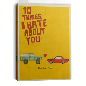 1 Piece Romantic Movie Poster Canvas Wall Art - Vintage Car, Couple Gift with Hook - Bedroom, Living Room, Bathroom Decoration - Orange Yellow and Red Black Movie Style Decoration - Home Theater or Valentine's Day Gift