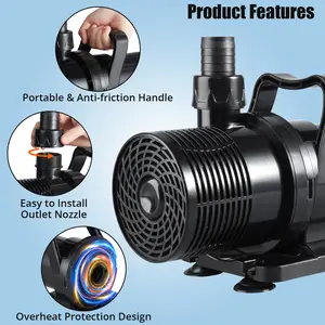 Ultra Quiet Submersible Water Pump for Aquariums and Ponds Water Circulation 3700-4755GPH High Stream, 130W/150W/170W, Up to 33Ft Max Lift - Adjustable Outlet, IPX8 Waterproof for Fountains, Hydroponics