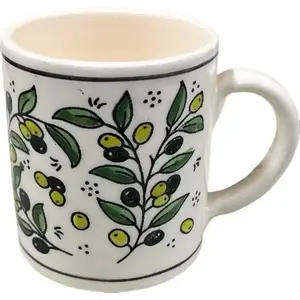 Al Khalil Handcrafted 6oz Ceramic Mug with Olive Motif Elegant Design for Coffee Tea Reusable Washable Tumbler Cup Hand-Painted Unique Touch