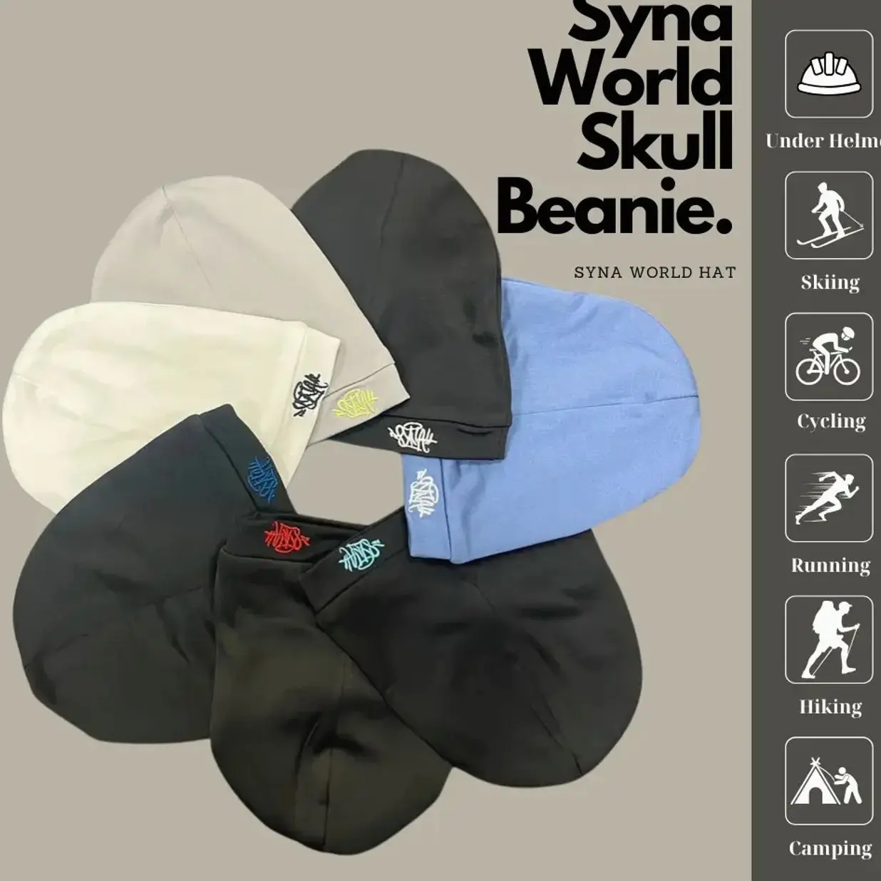 SynaWorld Knitted Skull Hat Men's Casual Beanie Hat with Embroidery Print, Syna Beanie Hat Men Women Paragraph Quality hat Y2k Warm Beanies Syna Running Cap, Available in Multiple Colors