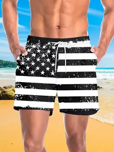 Men's Vintage American Flag Quick-Dry Beach Shorts with Inner Mesh Swim Trunks, Perfect for Coastal Vacations, Comfortable and Stylish