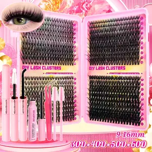 Individual Lash Clusters Natural Look, Extra Thick, Long Lasting, Super Light, Ultra Soft Reusable Individual Eyelash Extension Kit With Makeup Tools Bond and Seal, Lash Remover, Tweezers, 2 Brushes For Use At Home, Daily Life, Diy False Eyelashes