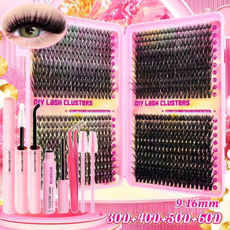 High Capacity Individual Lash Clusters Natural Look&Extra Thick&Long Lasting&Super Light&Ultra Soft Reusable Individual Eyelash Extension Kit With Makeup Tools Bond and Seal&Lash Remover&Tweezers&2 Brushes For Self Use At Home&Daily Life&Party&New Years