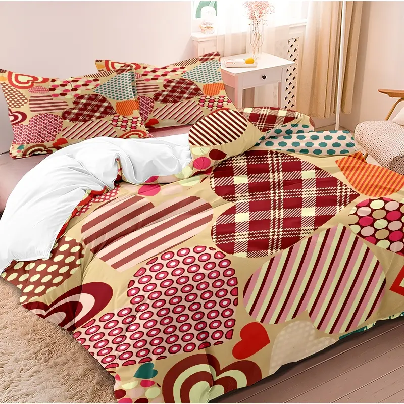 3-piece down duvet cover, seamless pattern with heart pattern, 3D digital printed bedding, suitable for home decoration in bedrooms and guest rooms (1 * down duvet cover 2 * pillowcase, no down duvet core), machine washable, zipper