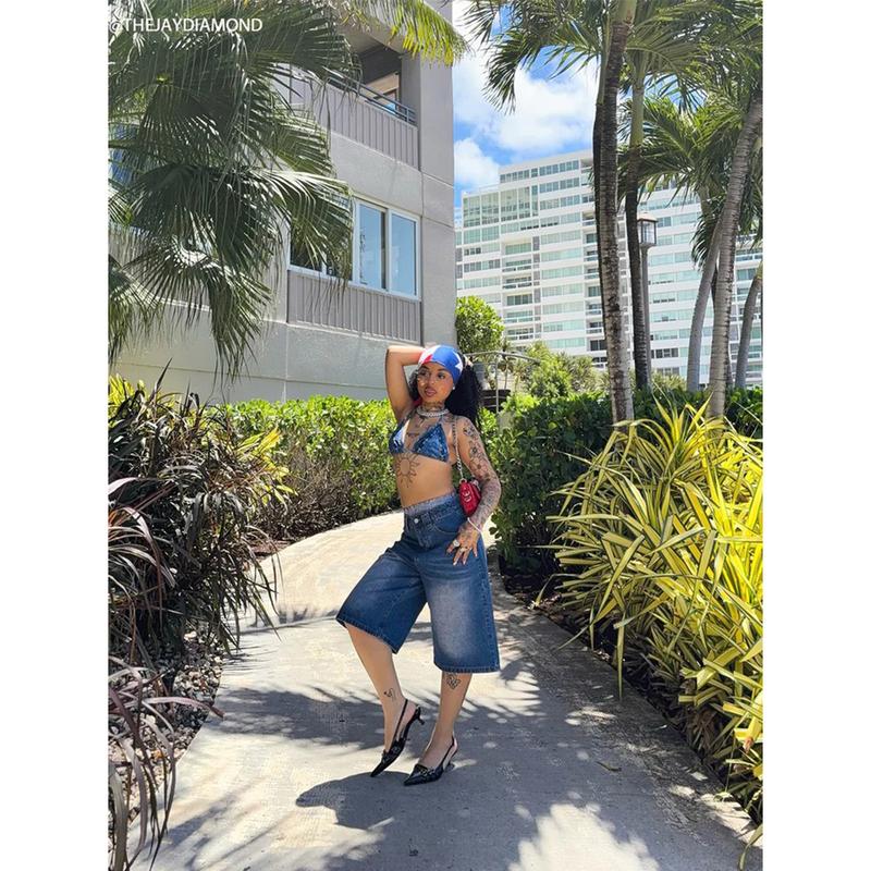 Aelfric Eden Double Waist Loose Sagging Jorts Baggy Denim Jorts High Waist Stretchy Straight Wide Leg Jorts Light Wash Shorts