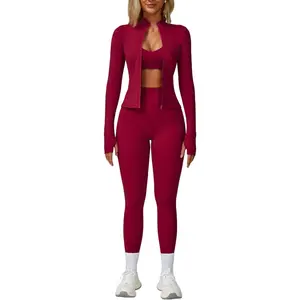 Womens Two Piece Tracksuit Set Long Sleeve Zipper Jacket with Athletic High Waist Leggings Workout Outfit