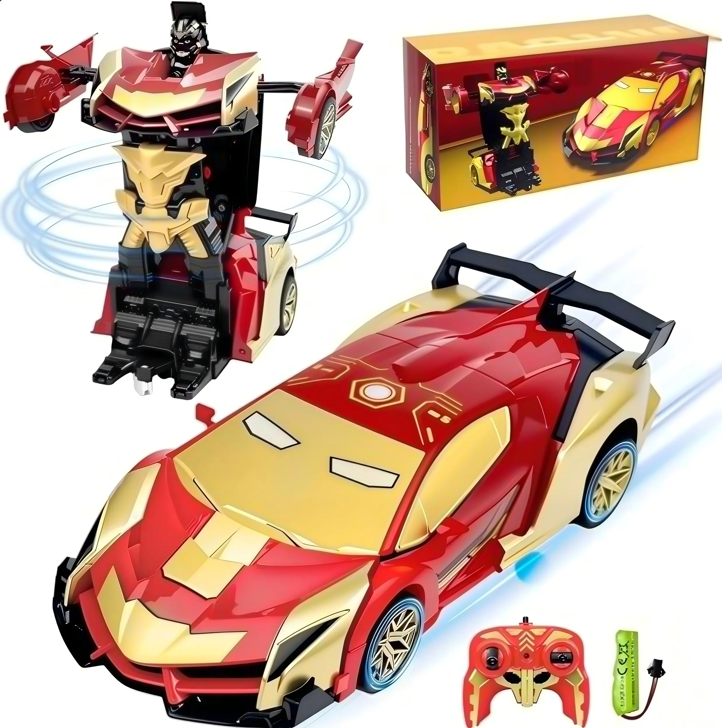 1:18 Rechargeable 2.4G Remote Control Transforming Race Car - 2-in-1 Auto-Deformation Robot RC Vehicle, Hero-Themed ABS Plastic Toy, Premium Gift Box Set for Kids Boys' Birthday Party Gifts, Hero Theme