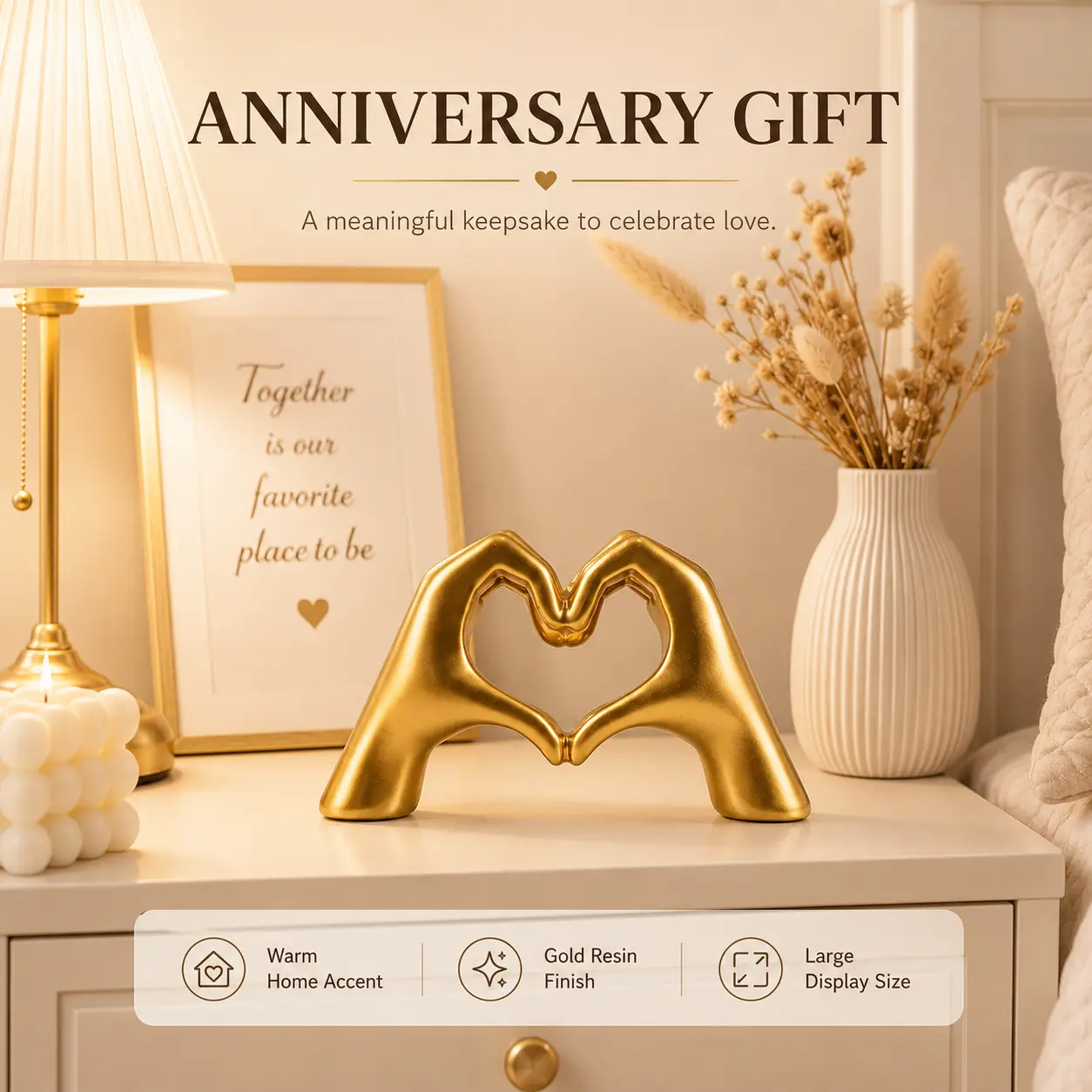 Gold Hand Heart Gesture Resin Sculpture - Meaningful Love Symbol Figurine, Thoughtful Gift for Loved Ones, Elegant Home Supplies Decor for Desk, Resin Sculptures, Unique House Decor