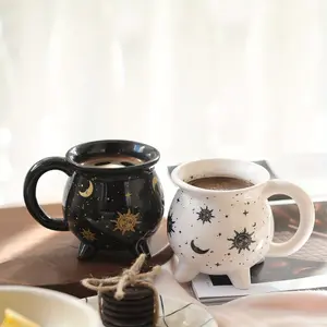 Moon and Stars Coffee Mug, 350ML/11.8oz Witch Brew Shaped Ceramic, Divination Water Cups, Spooky Witch Coffee Cup, Halloween Decor, Ceramic Printed Drinkware