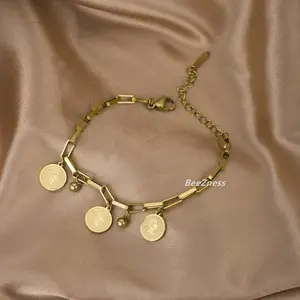 Fashion Women Gold Plated Queen Elizabeth Coins Pendant Bracelet Bangle Adjustable