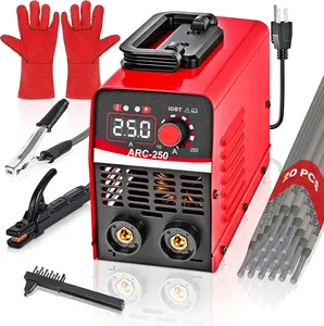 Wrdlosy-MINI Portable Stick Welder 250Amp, 110V Welding Machine with 20PCS Rods & Gloves – Compact Arc Welder Kit for Beginners, Home DIY, Metal Repairs (Iron, Steel, Stainless Steel)