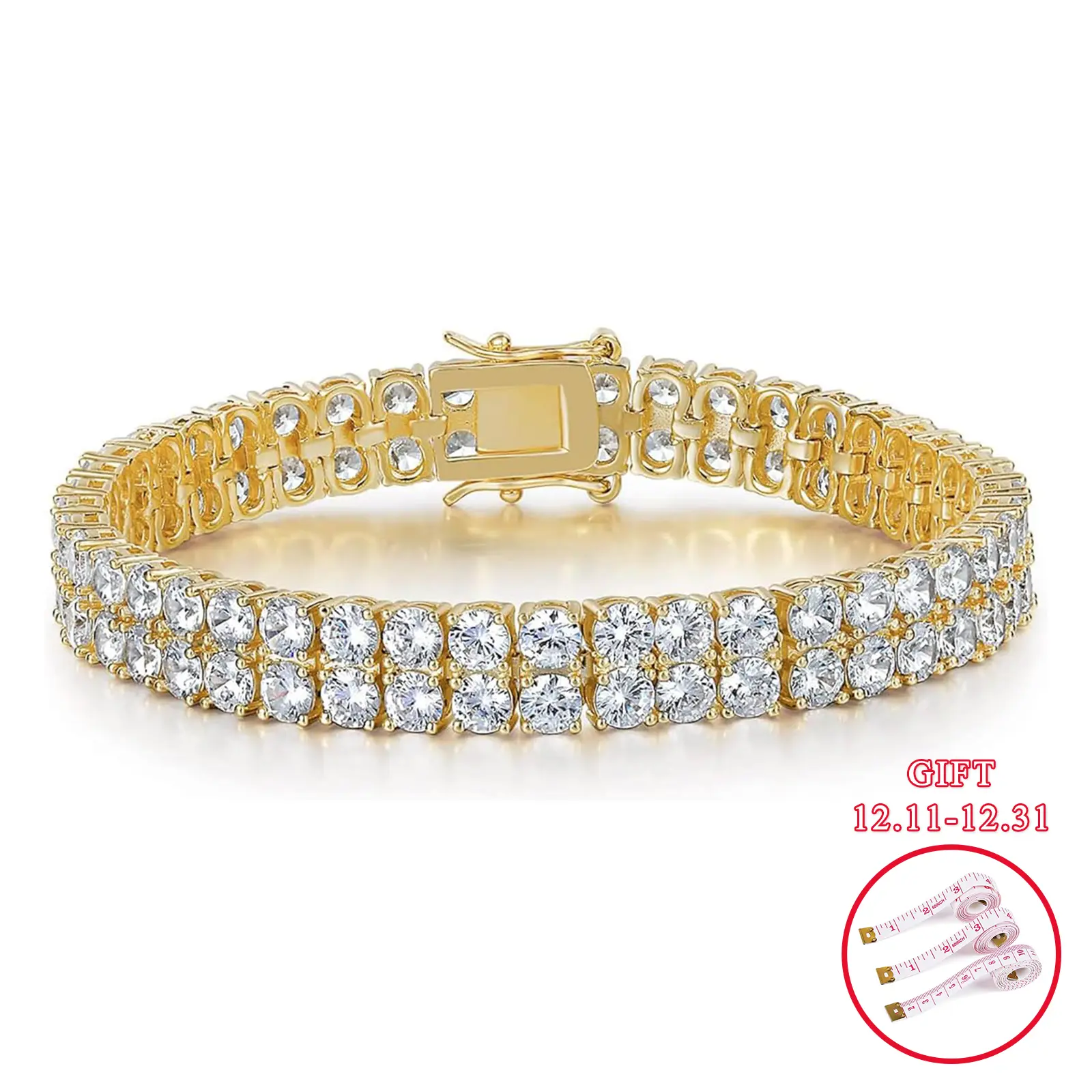 GEMESME Unisex 2 Row 6MM Tennis Bracelets for Women Men Round Cut Cubic Zirconia Hip Hop Stackable Bling Stylish Accessory DB005