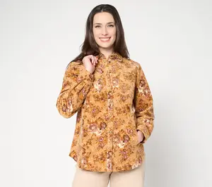 Joan Rivers Printed Floral Corduroy Snap Front Shirt