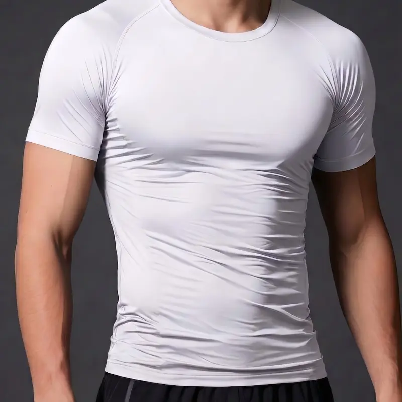 Men's Short-Sleeve Compression Shirt, Crew-Neck Elastic Workout Tee for Running, Weightlifting and Gym Training, Breathable Quick-Dry Stretchy Sports Base Layer, Quick Drying Sportswear