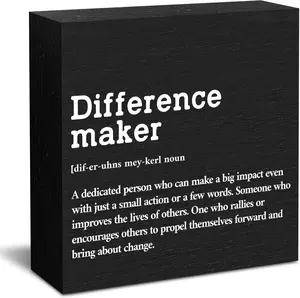 Difference Maker Definition Wooden Box Sign 5 x 5 Inches Rustic Inspirational Home Office Decor Black Square High-Quality Wood Desktop Wall Decoration